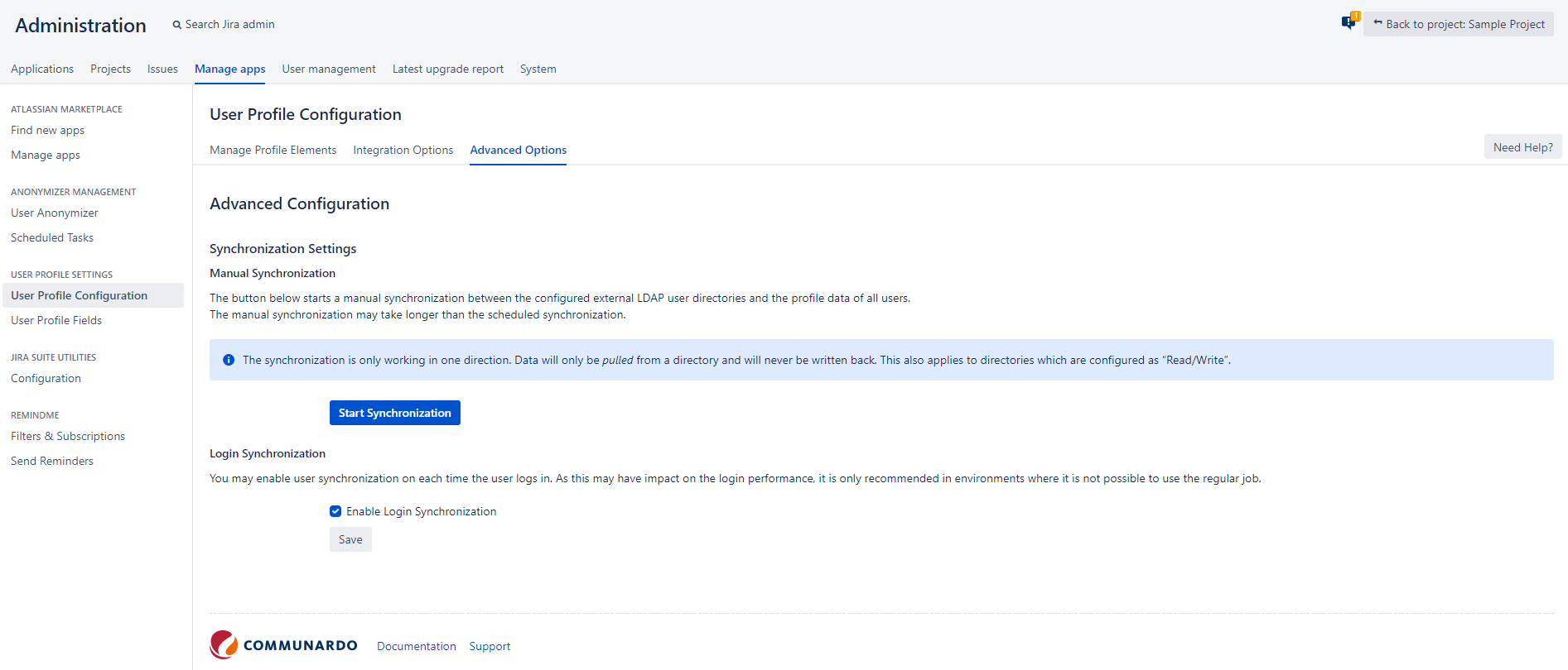 Administration - Profile Elements - Synchronisation